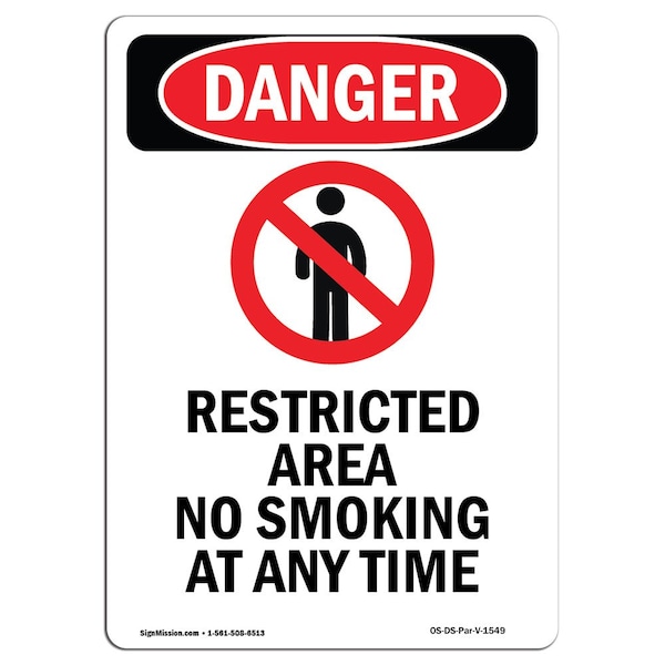 Safety Sign, OSHA Danger, 5" Height, Restricted Area No, Portrait, 10PK